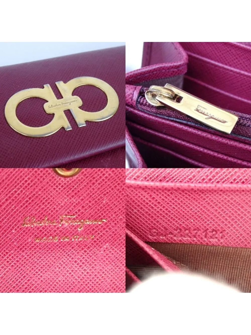 Authentic Salvatore Ferragamo Giancini Dark Pink/Red Leather Wallet Clutch - Picture 10 of 10